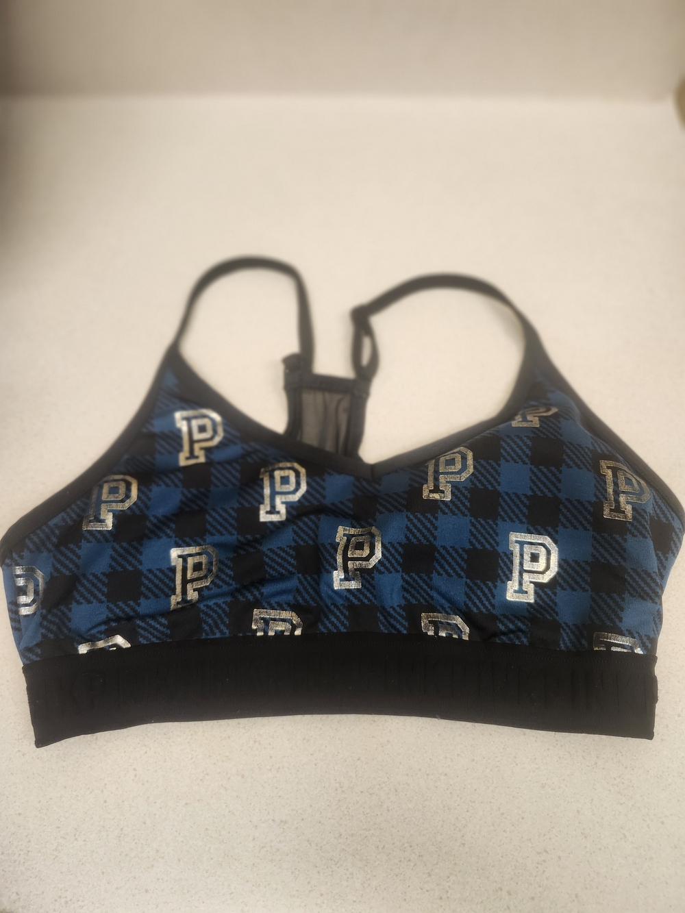 PINK Victorias Secret Checkered Sports Bra in Black & Blue Like New